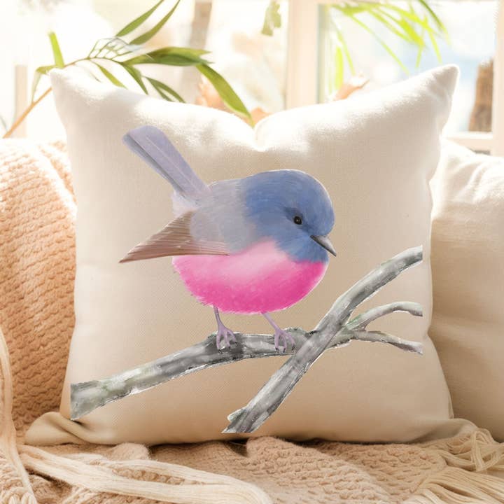 Almohada de Pájaro Petirrojo Rosa para venta al por mayor de MerikaArt