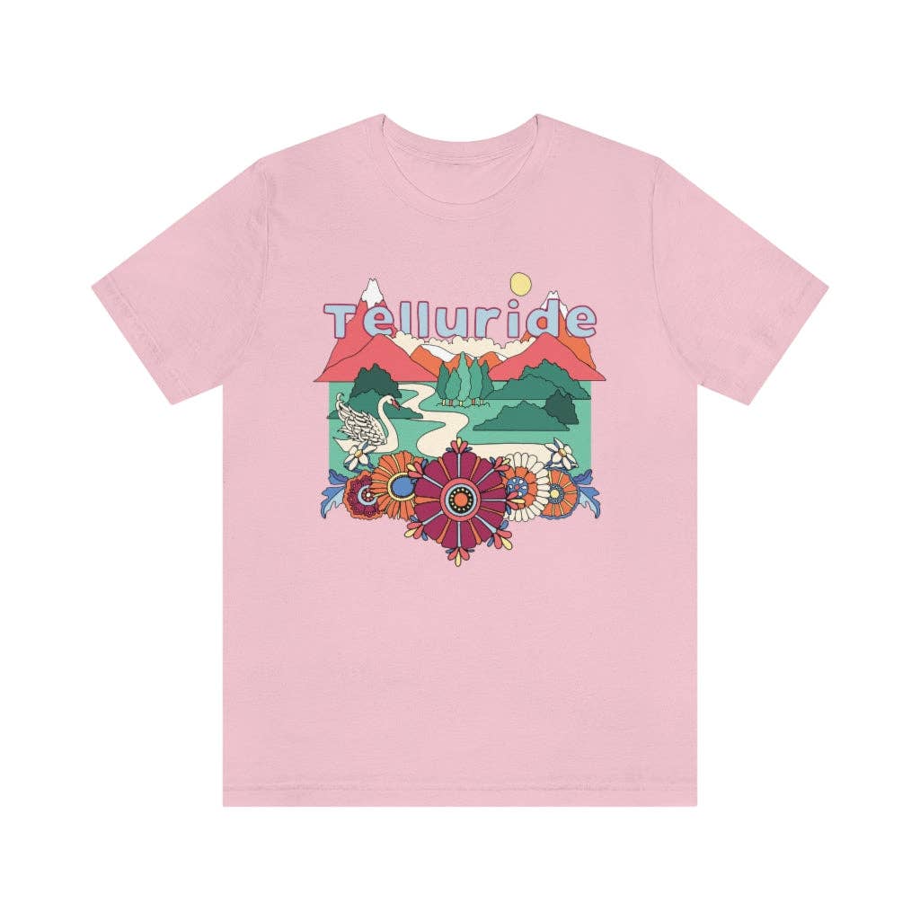 Hey Mountains - Wholesale Screen Printed T-Shirt - Women's - Telluride T-Shirt - Retro Mountain / Hippie Style Colorado6