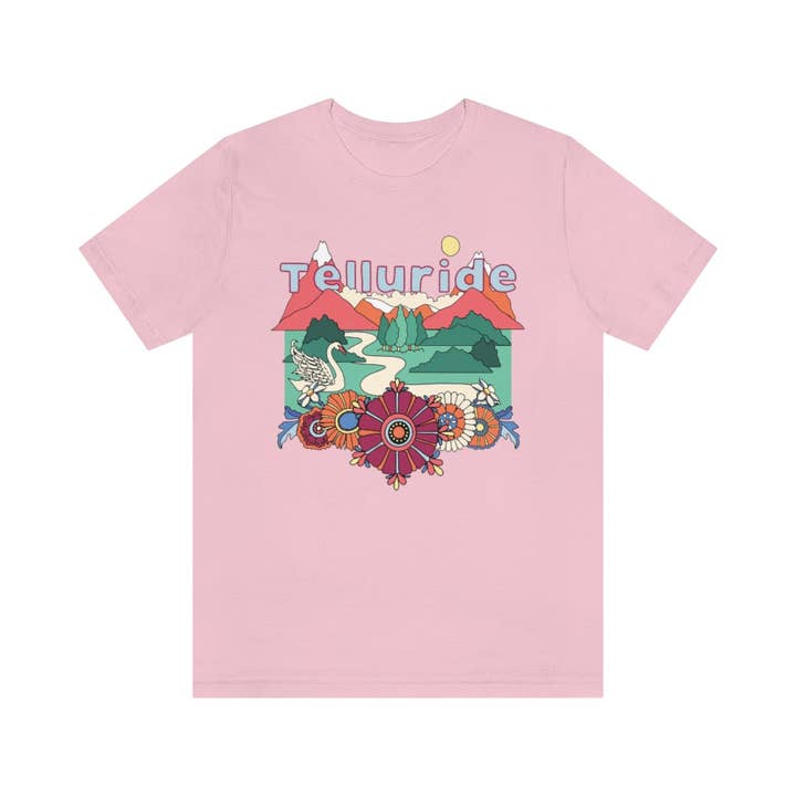 Hey Mountains - Wholesale Screen Printed T-Shirt - Women's - Telluride T-Shirt - Retro Mountain / Hippie Style Colorado6