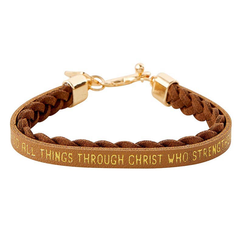 Faithworks by Creative Brands - Wholesale Charm/Dangle Bracelet - Wrapped In Love Philippians 4:13 - Brown Braided Bracelet1