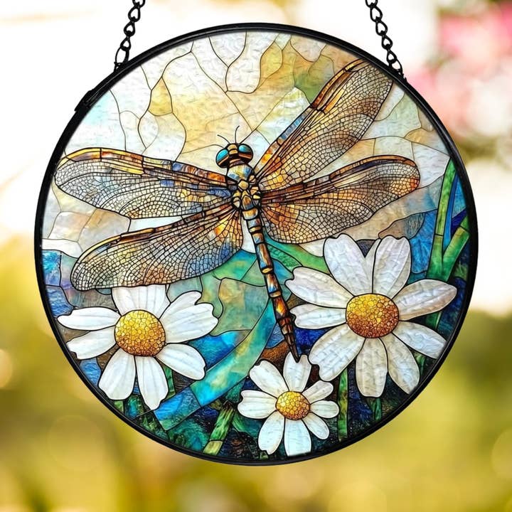 Dragonfly Stained Glass Suncatchers, Floral Window Hanging for wholesale by TMLECOM LTD