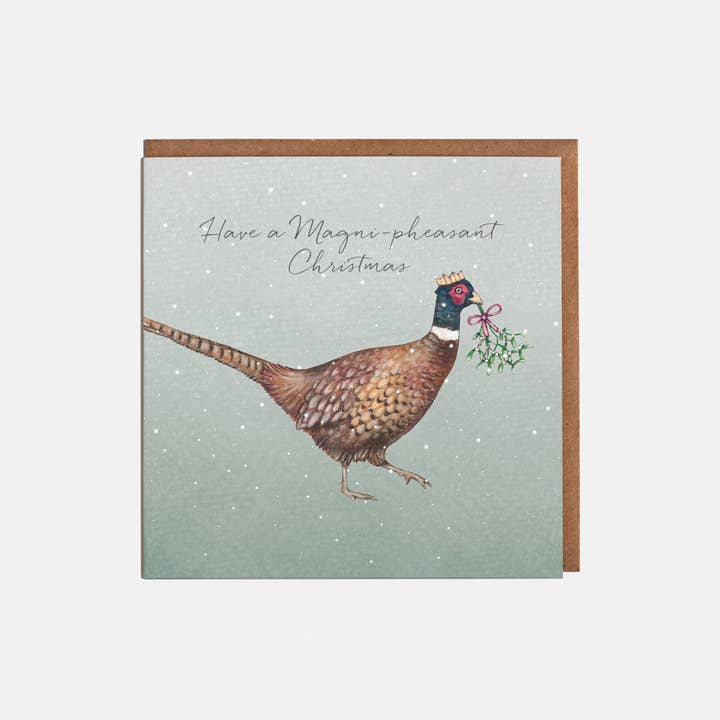 Pheasant & Mistletoe Christmas Card - Have a Magni-pheasant Christmas for wholesale by Lottie Murphy