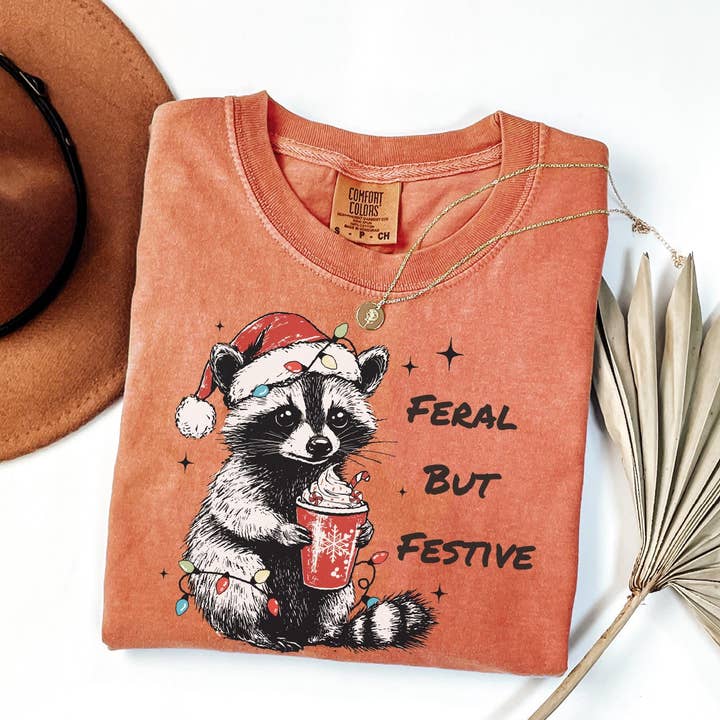 Glaime - Wholesale T-Shirt (Graphic) - Women's - Comfort Colors Feral But Festive Xmas Shirt, Xmas Sweater8