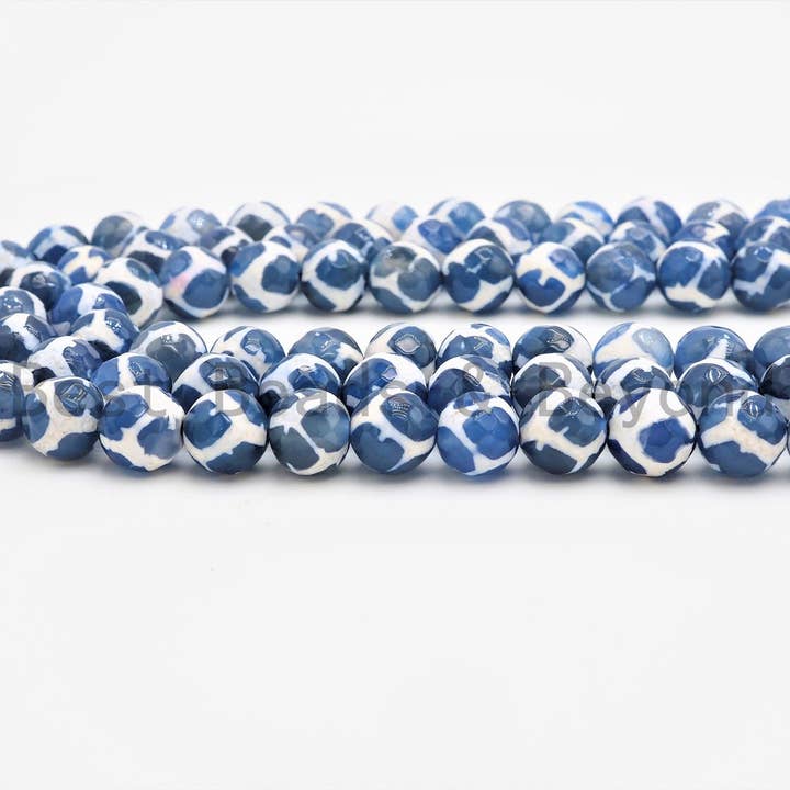 BestBeads&Beyond - Wholesale Beads - Quality DZI Blue White Agate beads, U4084