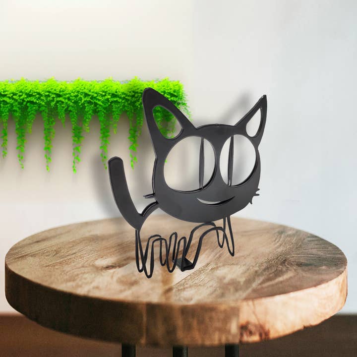 FIXTUREDISPLAYS – Engroshandel Pyntefigur – 4,6X4,9X0,4" Yndefuld Metal Kattekunst Moderne Interiører med Elegance 21940-805