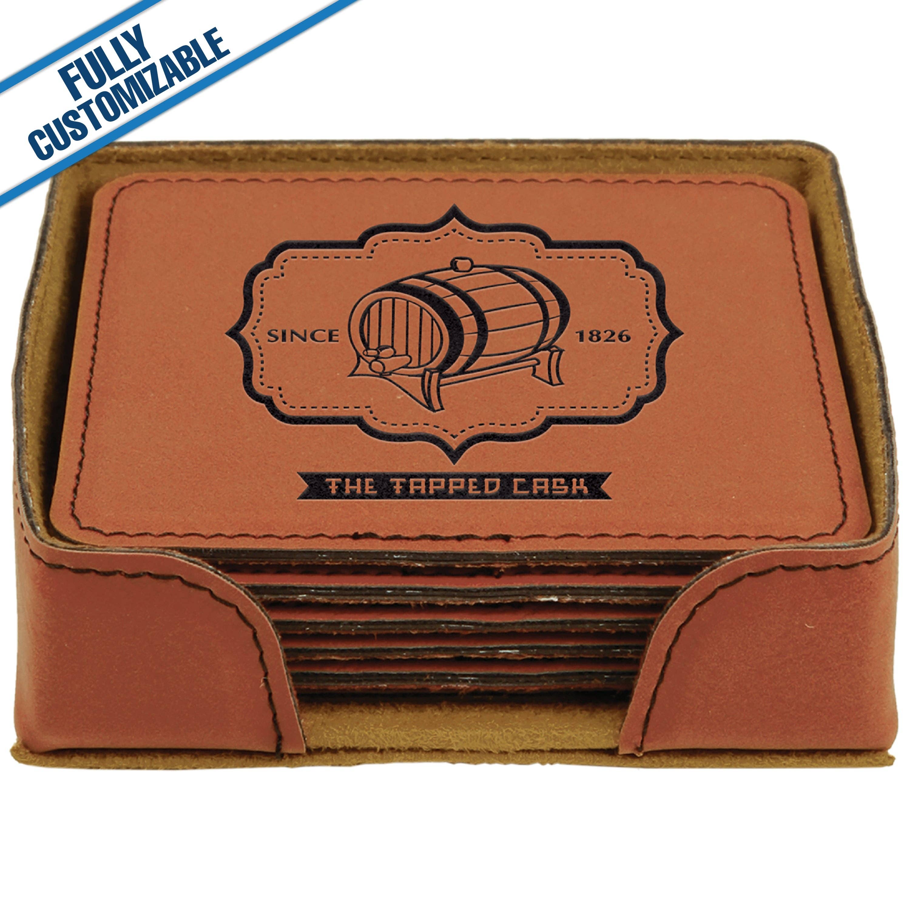 GiftWorksPlus - Wholesale Coasters - Engraved Leatherette Square Coasters - Fully Customizable18