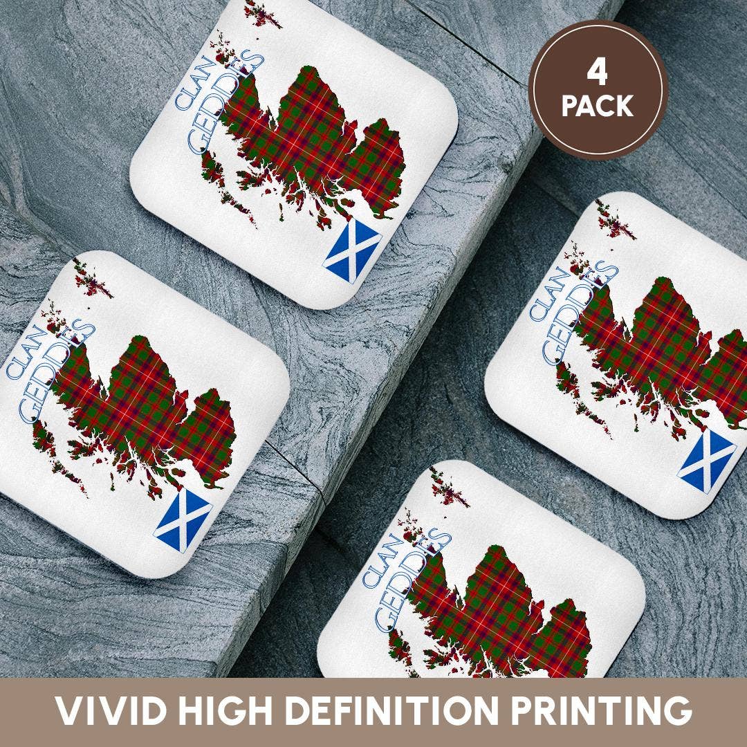 3dRose - Vendita all'ingrosso Sottobicchiere - 3dRose, Contorno della Scozia con il tartan del clan familiare Geddes., Sottobicchiere12