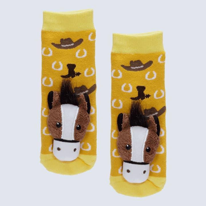 Yellow Baby Socks Brown Horse for wholesale on Faire