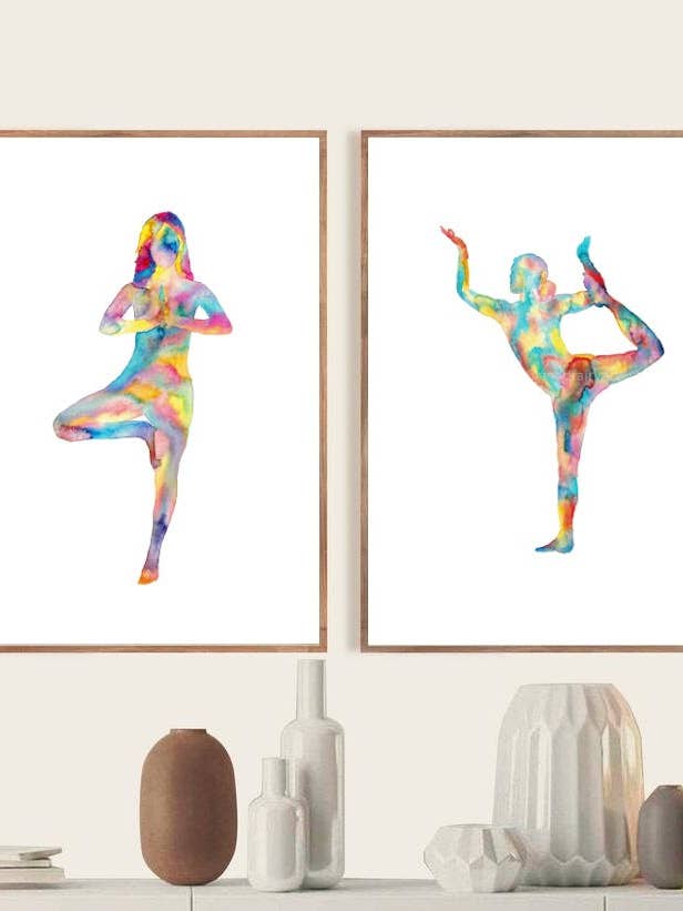 Uppsättning av 2 Yoga Art Akvarell Målning Tryck för wholesale av Goodfairyart