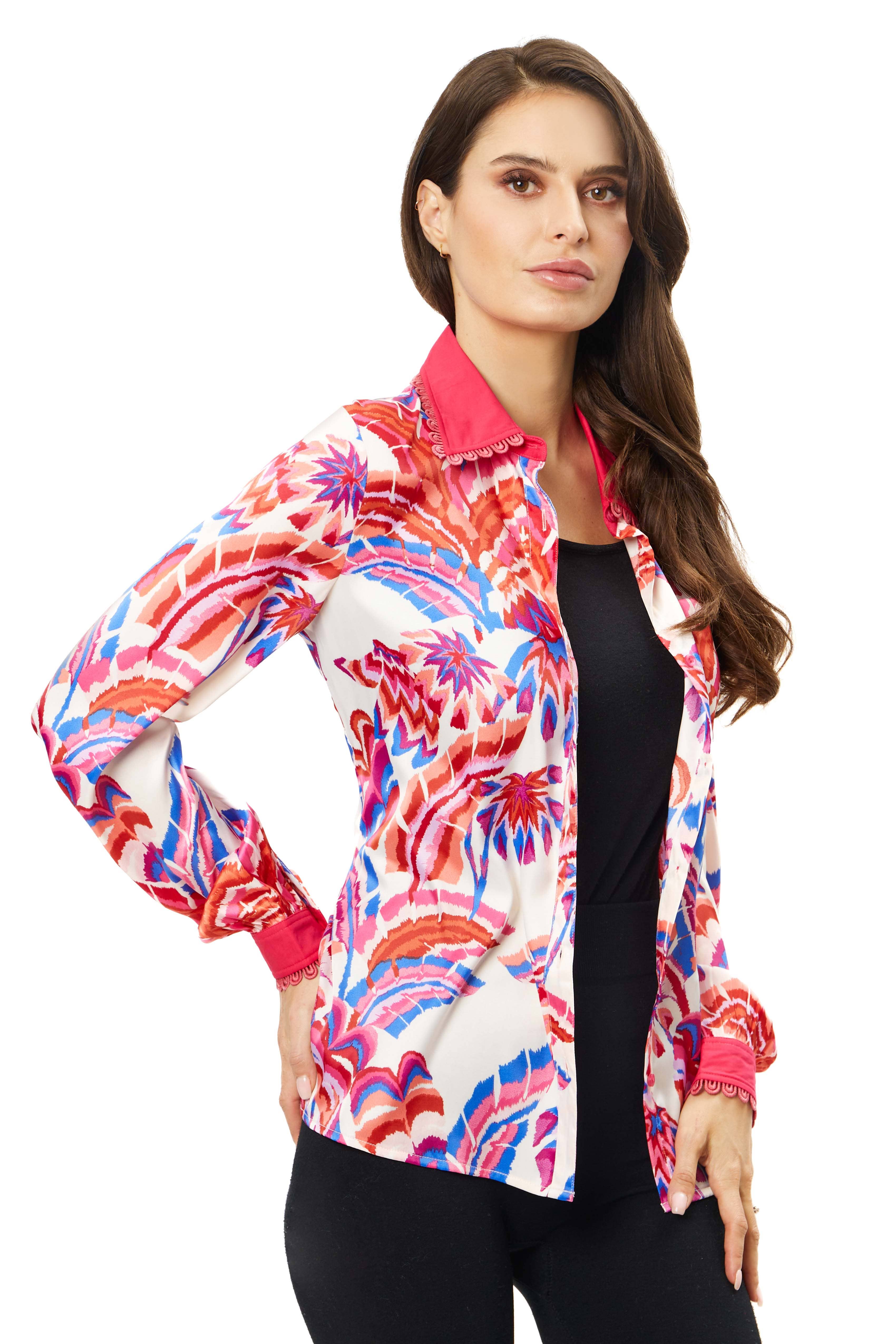 Adore - Venta al por mayor Camisa con botones - Mujer - AD-23079 - Blusa atrevida con estampado floral
