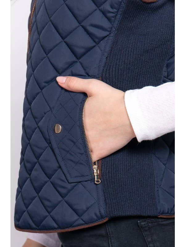 Active Basic | Active USA - Wholesale Outerwear Vest - Women's - Suede Piping Detail Rib Quilted Padding Vest47
