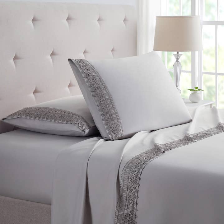 Bed Bath Fashions - Wholesale Sheet Set - Bamboo Lace Crochet Embroidery 4 Piece Sheet Set