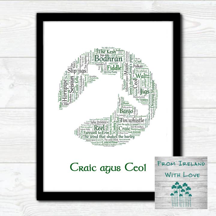 Ireland With Love – wholesale Art print – Craic Agus Ceol Bodhran Irish Themed Word Art