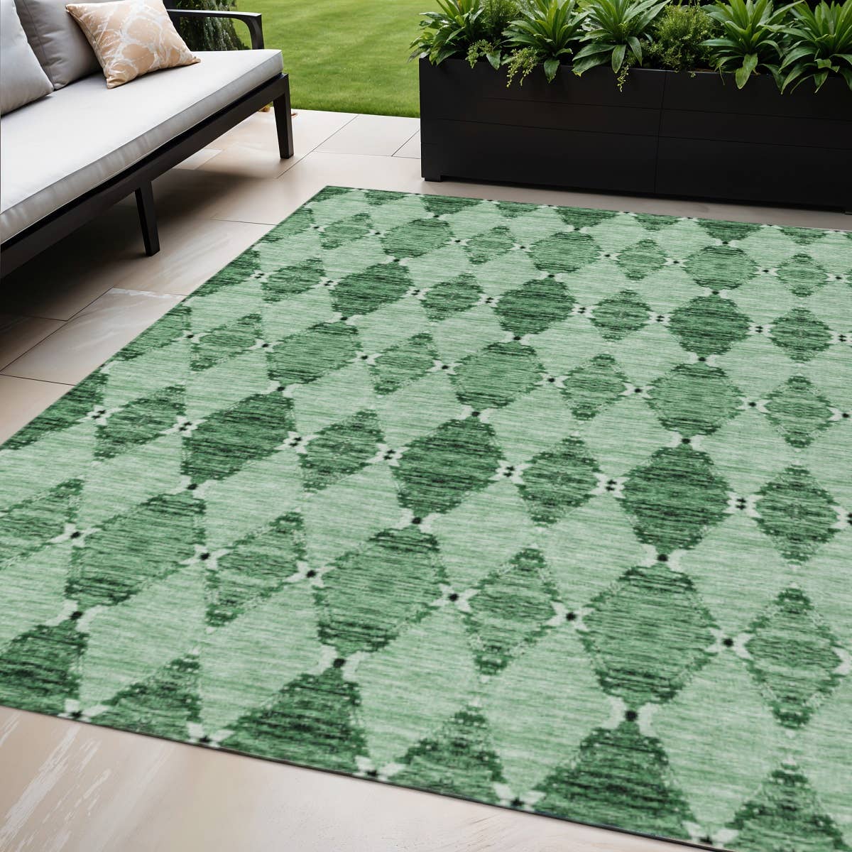 HomeRoots - Wholesale Area Rug - 5' X 8' Emerald And Green Moroccan Indoor Outdoor Area Rug0