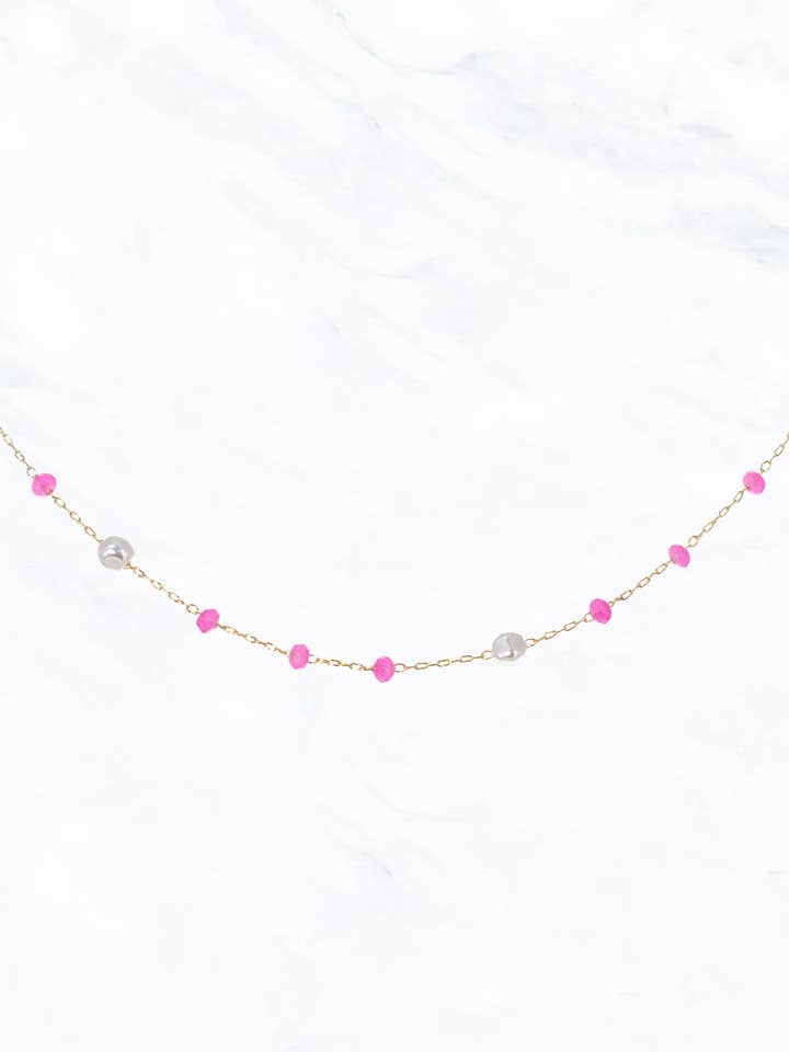 Two Toned Tiny Glass Bead Pearl Chain Necklace for wholesale by Suzie Q USA
