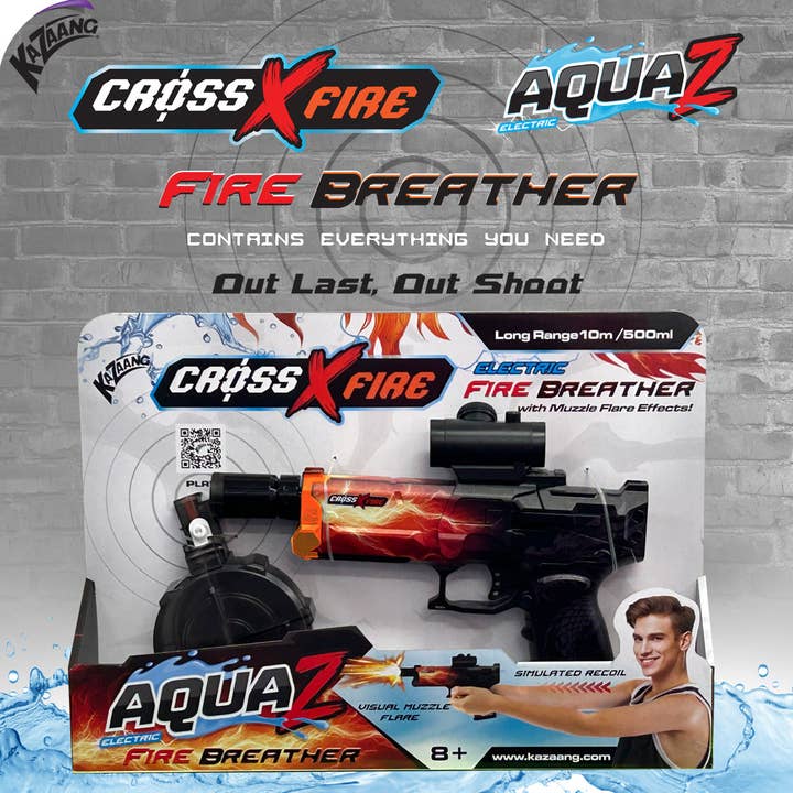 BMS Brands North America - Vente Jouet classique – enfant - CrossXFire AquaZ - Lanceur d'eau électrique Firebreather