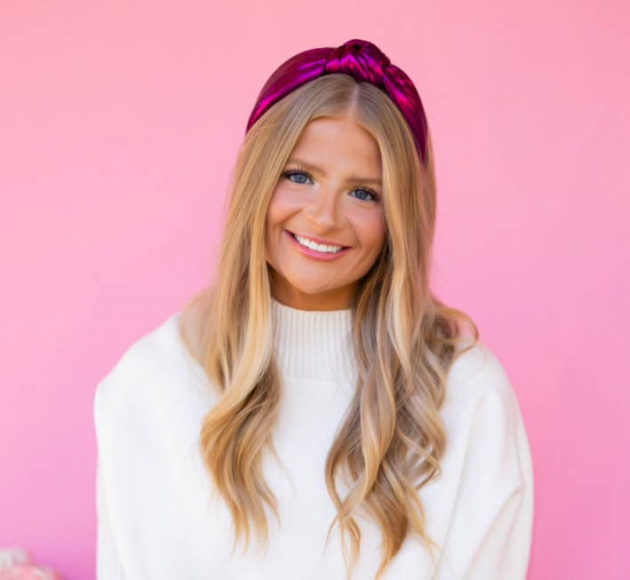 The Heady Chic - Wholesale Fashion Headband - Women's - Adult Fuchsia Metallic Padded Knotted Headband0