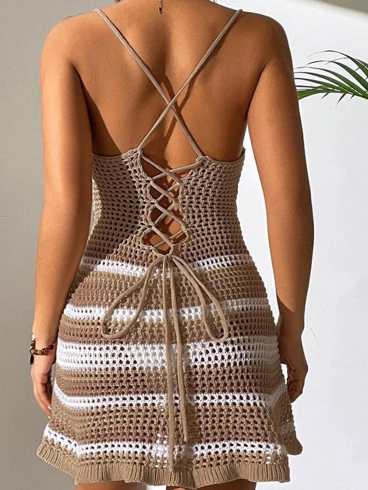 HIDDENBRAND - Wholesale One Piece Swimsuit - Women's - Sexy halter bikini Lace-up stylish striped backless swimsuit3