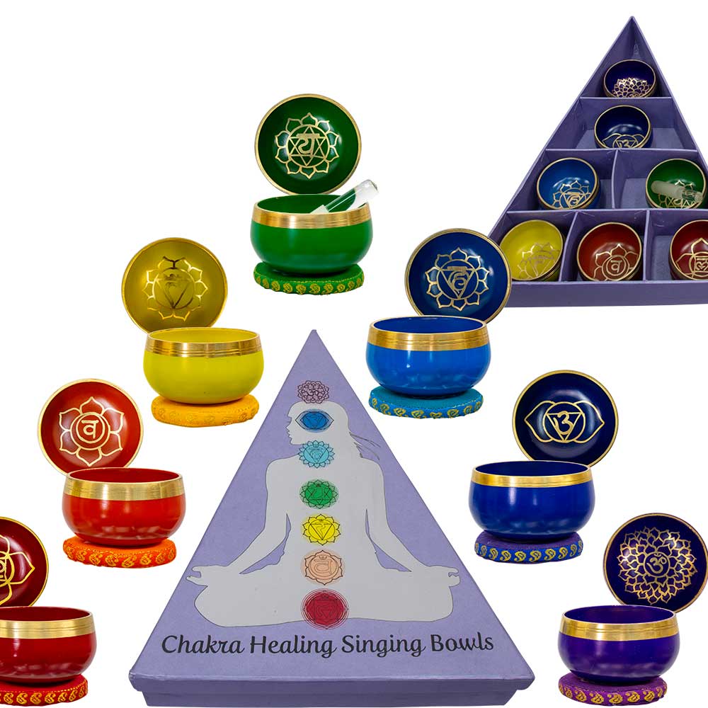 Kheops International – Engroshandel Meditationsudstyr – Mini Singing Bowl Set - Chakraer (Hver)1