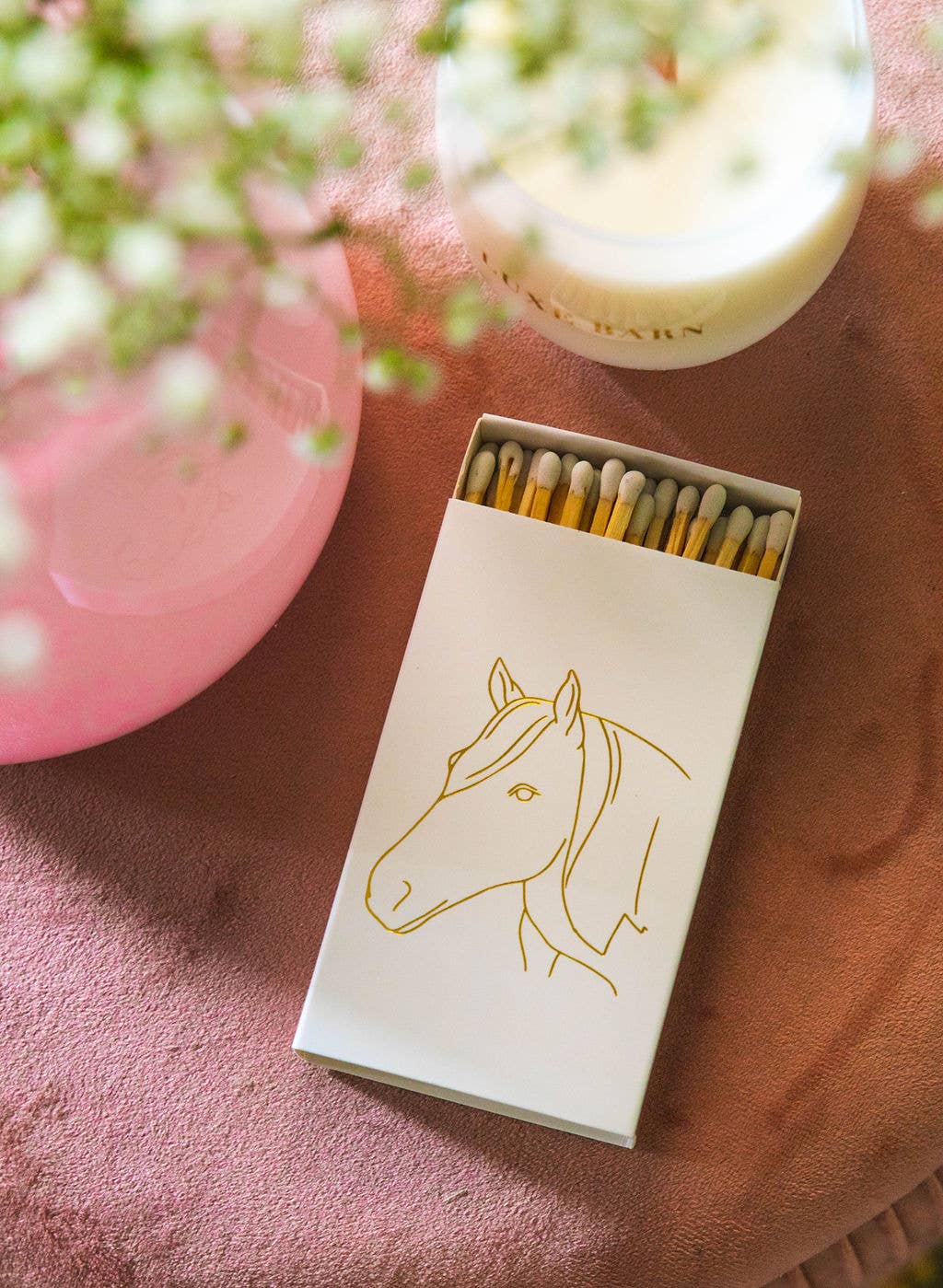 Stable Style - Wholesale Matches - White Oversized Horse Head Matches with Gold Foil