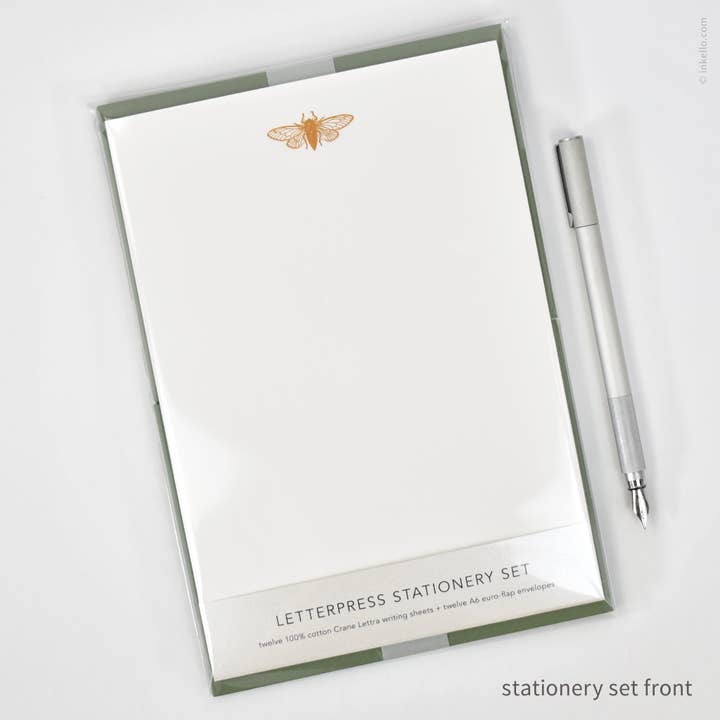 Ensemble de papeterie avec cigale (#472) pour la vente par Inkello Letterpress