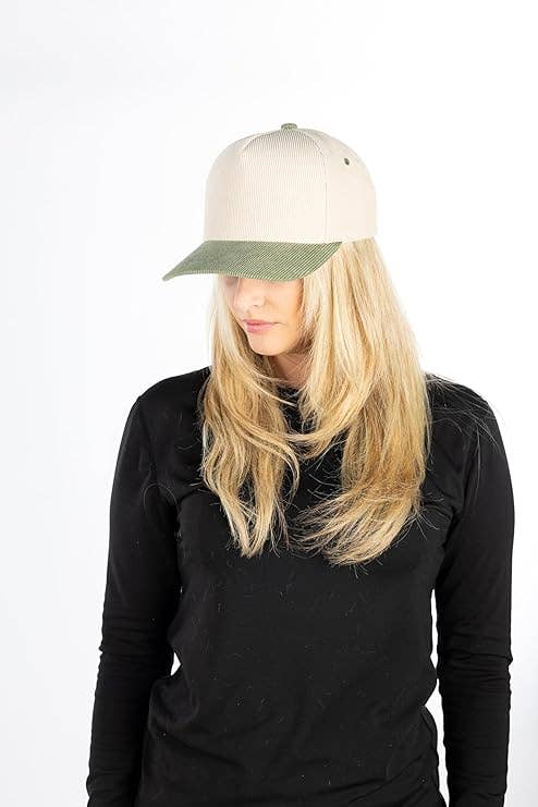 Funky Junque - Wholesale Baseball Cap - Unisex - Two Tone Vintage Corduroy Hat - Sage/Beige2