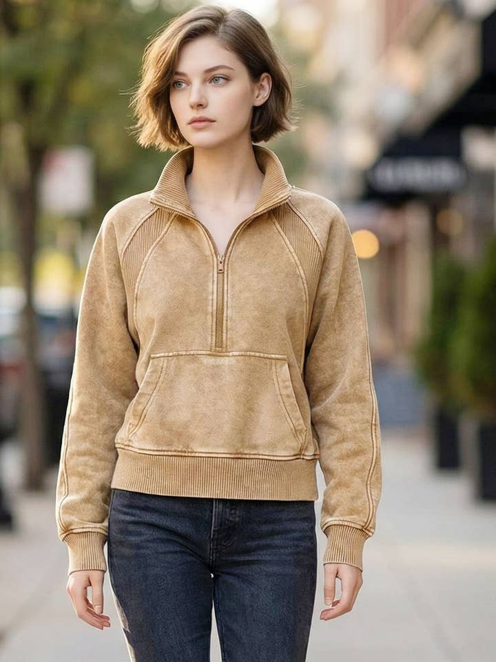 .Pull demi-zip effet délavé pour la vente par 42POPS