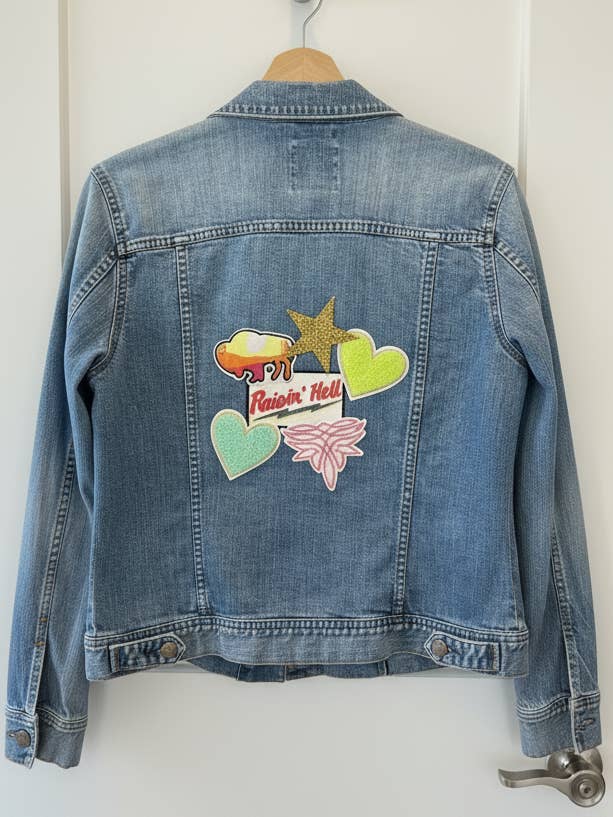 Modern Cowgirl Denim Jean Jacket- Raisin’ Hell, Women’s Size L for wholesale by Patchwrx Customs Hat Bar