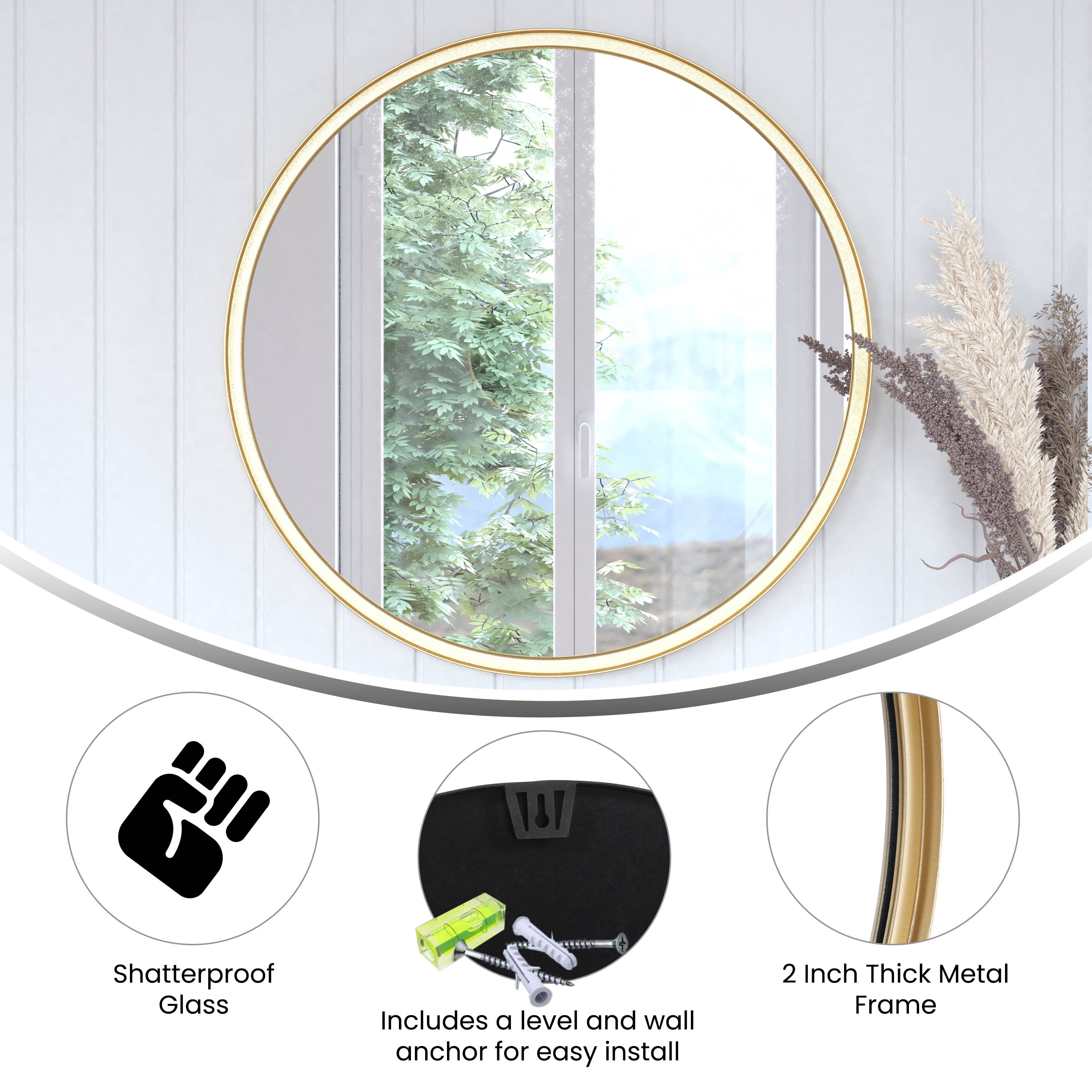 27.5" Round Gold Metal Framed Accent Wall Mirror for wholesale on Faire3