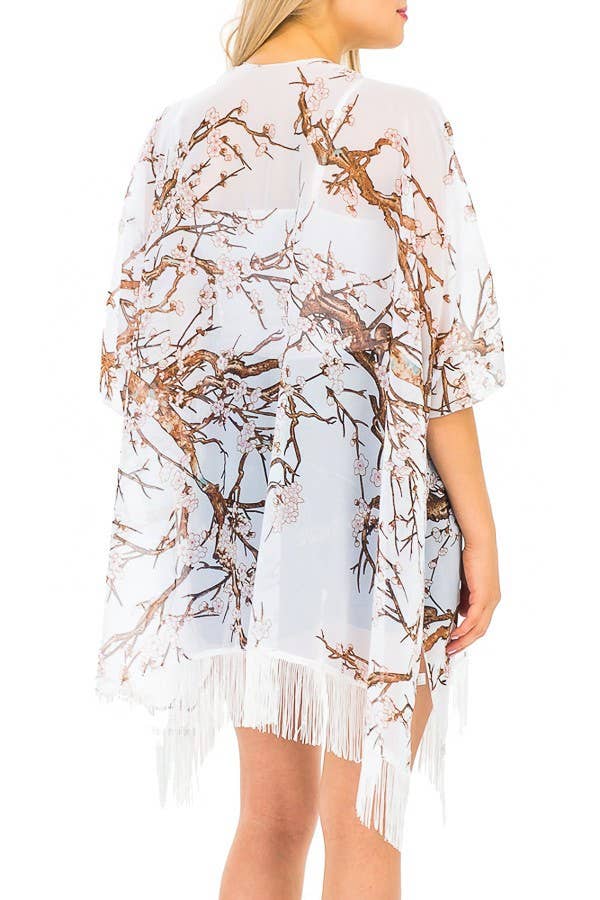 Cap Zone - Wholesale Kimono - Women's - Cherry Blossom Fringed Kimono4
