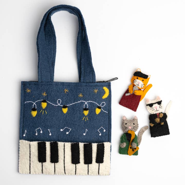 Global Goods Partners - Wholesale Finger Puppet - Kids & Baby - Felt Puppet Bag Jazz Cats