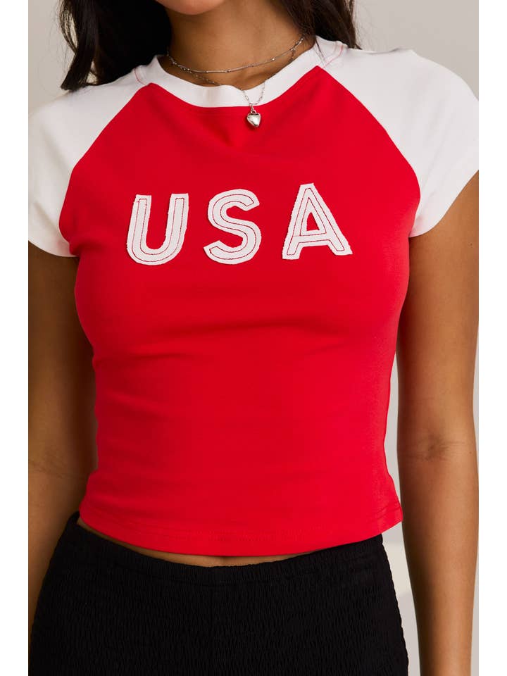 LE LIS - Wholesale Screen Printed T-Shirt - Women's - CAP SLEEVE USA BABY TEE11