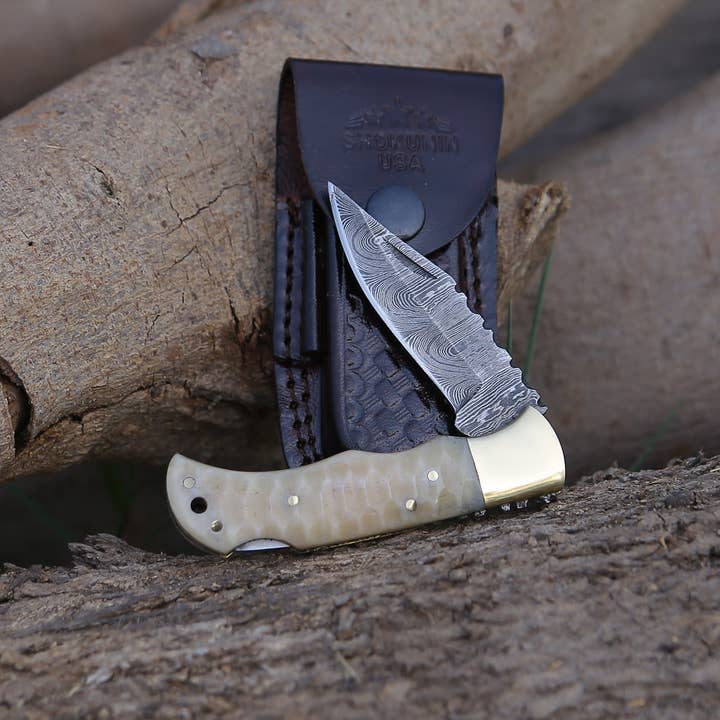 Shokunin USA - Wholesale Pocket Knife/Holder - Phoenix Pocket Knife With Forged Bone Handle