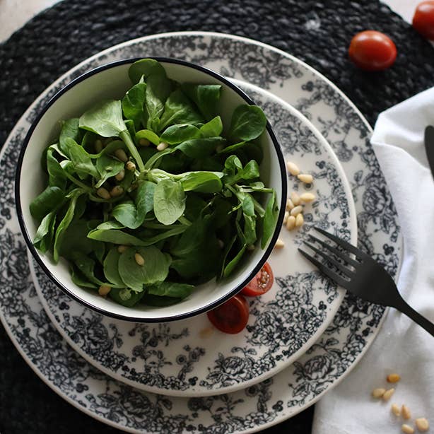 Novastyl - Wholesale Bowl - Floral bowl 16cm-50 cl in black decorated stoneware1
