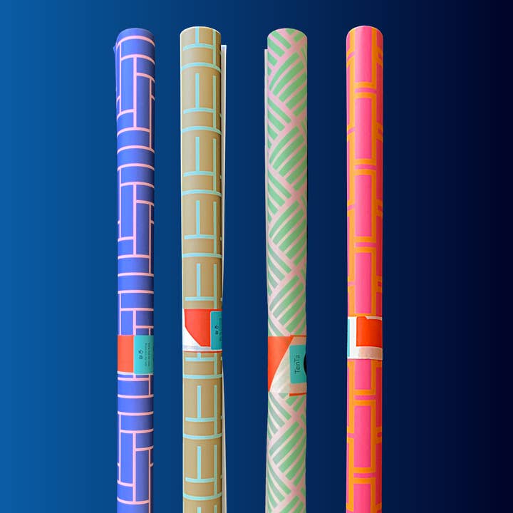 TenTa - Wholesale Wrapping Paper Roll - Pink & Orange Brick Geometric Retro Wrapping Paper 4
