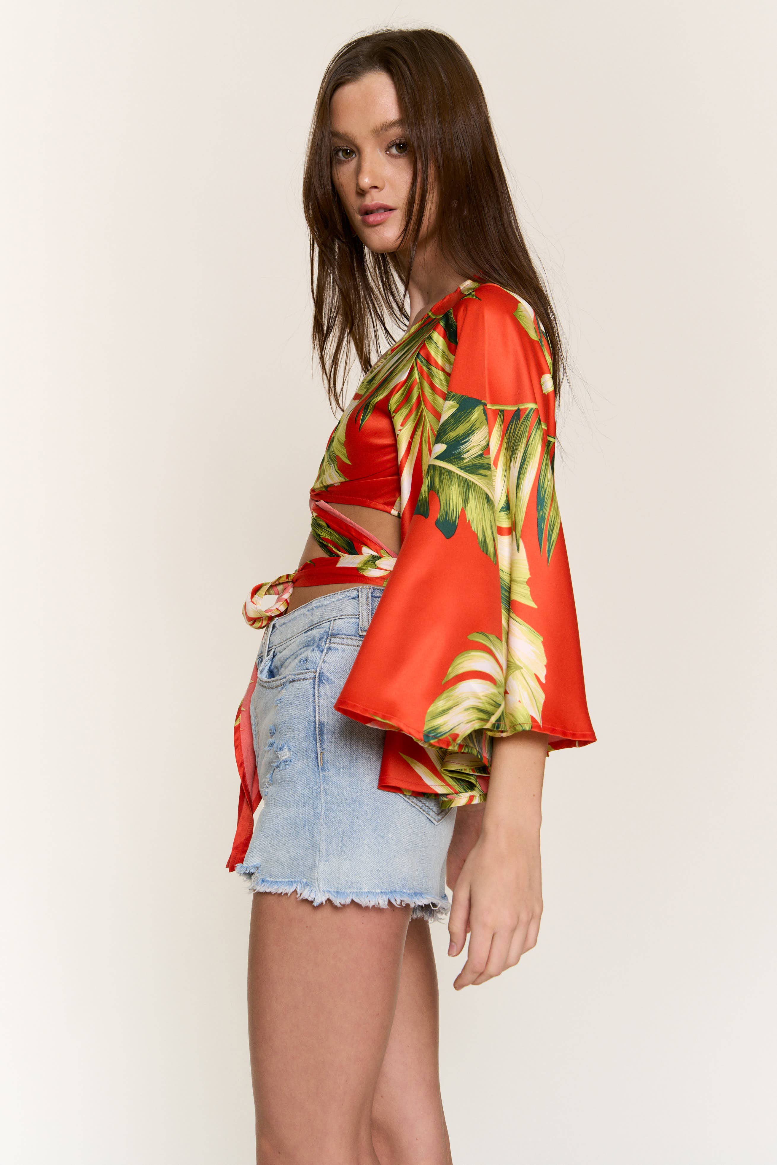 RED SATIN PADDED BRA FLAIR SLV CORSET TOP for wholesale on Faire7