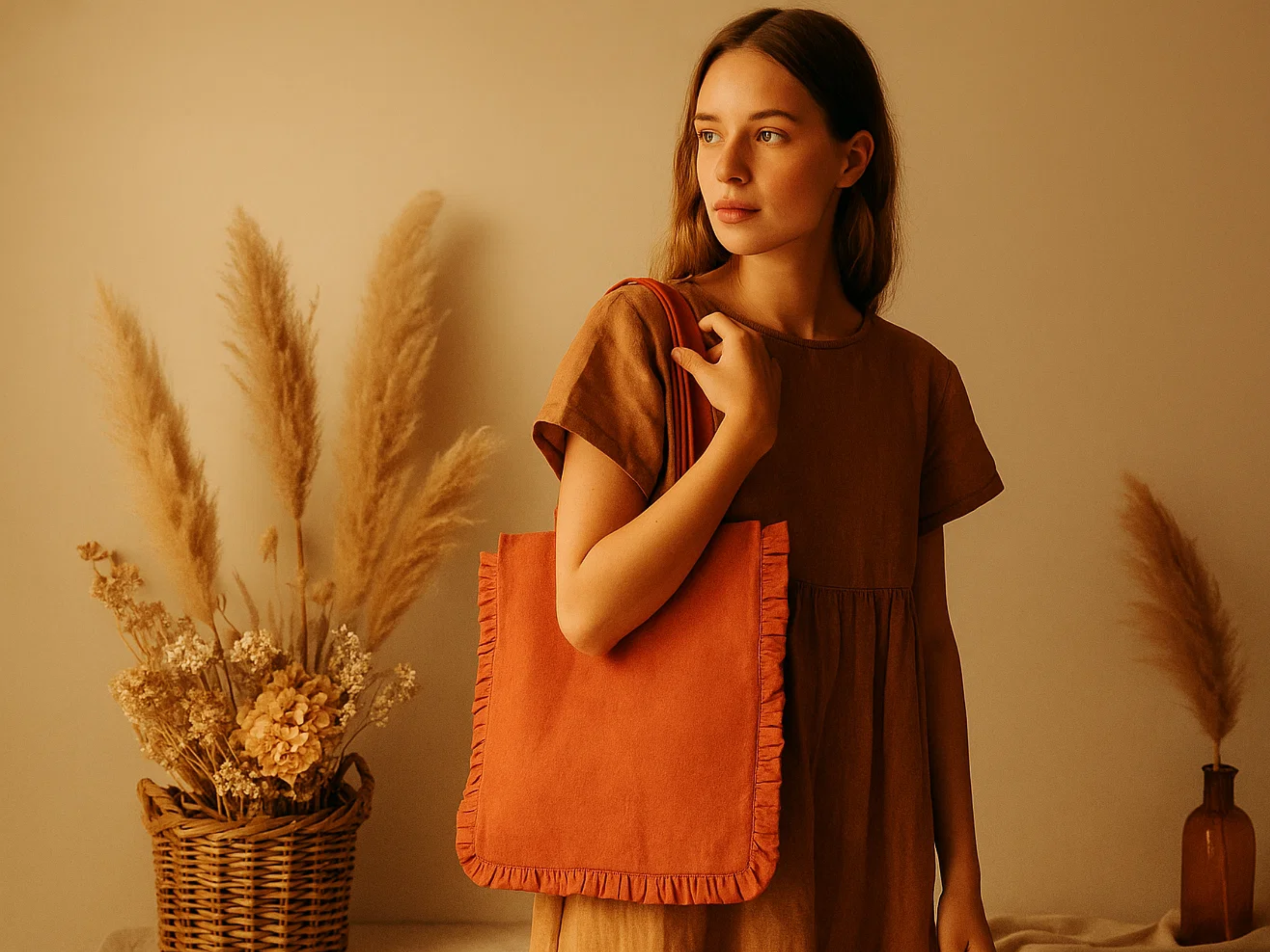 House of Kraft Jewelry & Accessories - Wholesale Tote Bag - Women's - Canvas Ruffle Tote | Canvas Colored Tote Bag | Unbranded 0