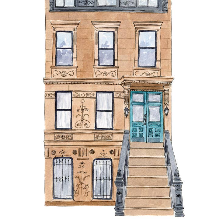 Pintalustika - Joyful Urban Illustrations - Wholesale Art Print - Brooklyn Brownstone Art Print, New York City 1