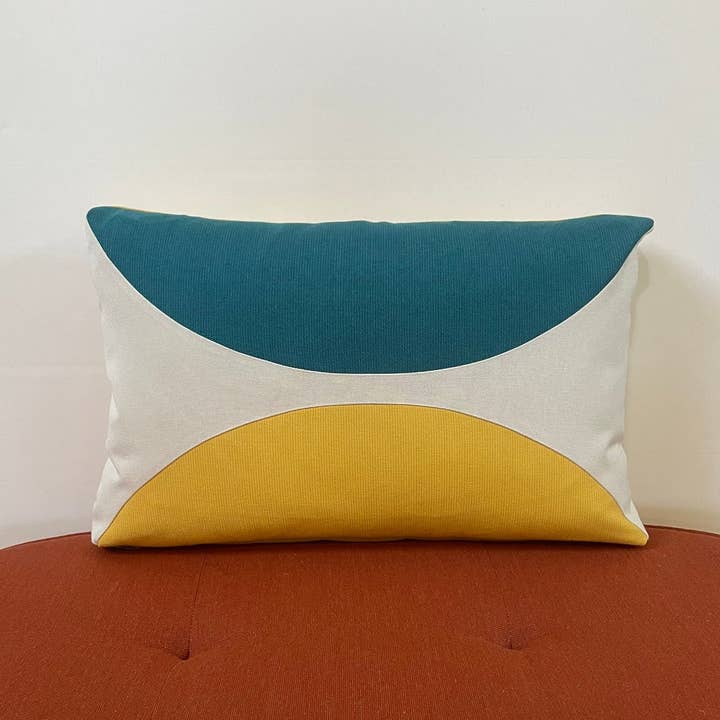 Sunbrella Eclipse Lumbar Pillow in Peacock/Daffodil for wholesale by Oblique Studio