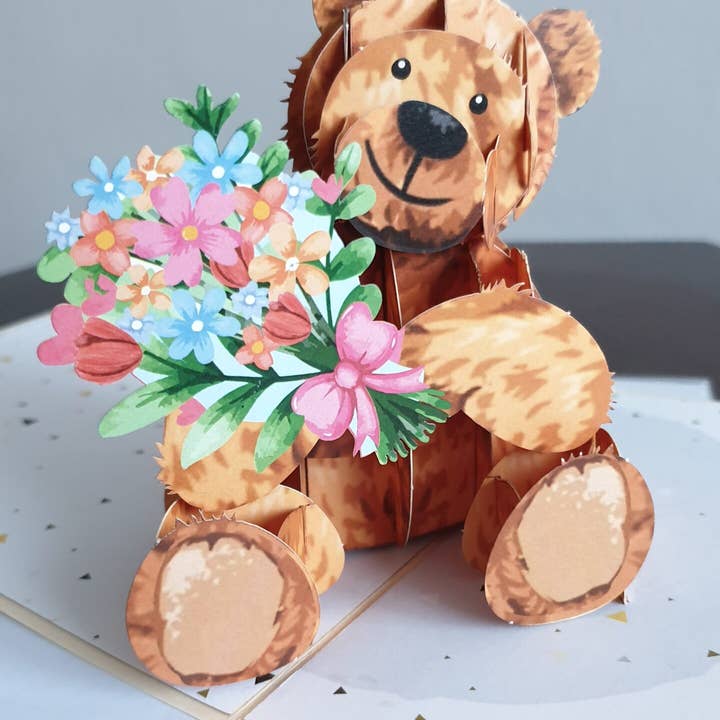 3D Pop-Up Card "Cuddly Teddy Bear" – A heartfelt greeting for all who love stuffed animals for wholesale by Papier Paradies