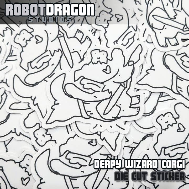 Derpy Wizard Corgi Sticker for wholesale by Robot Dragon Studios