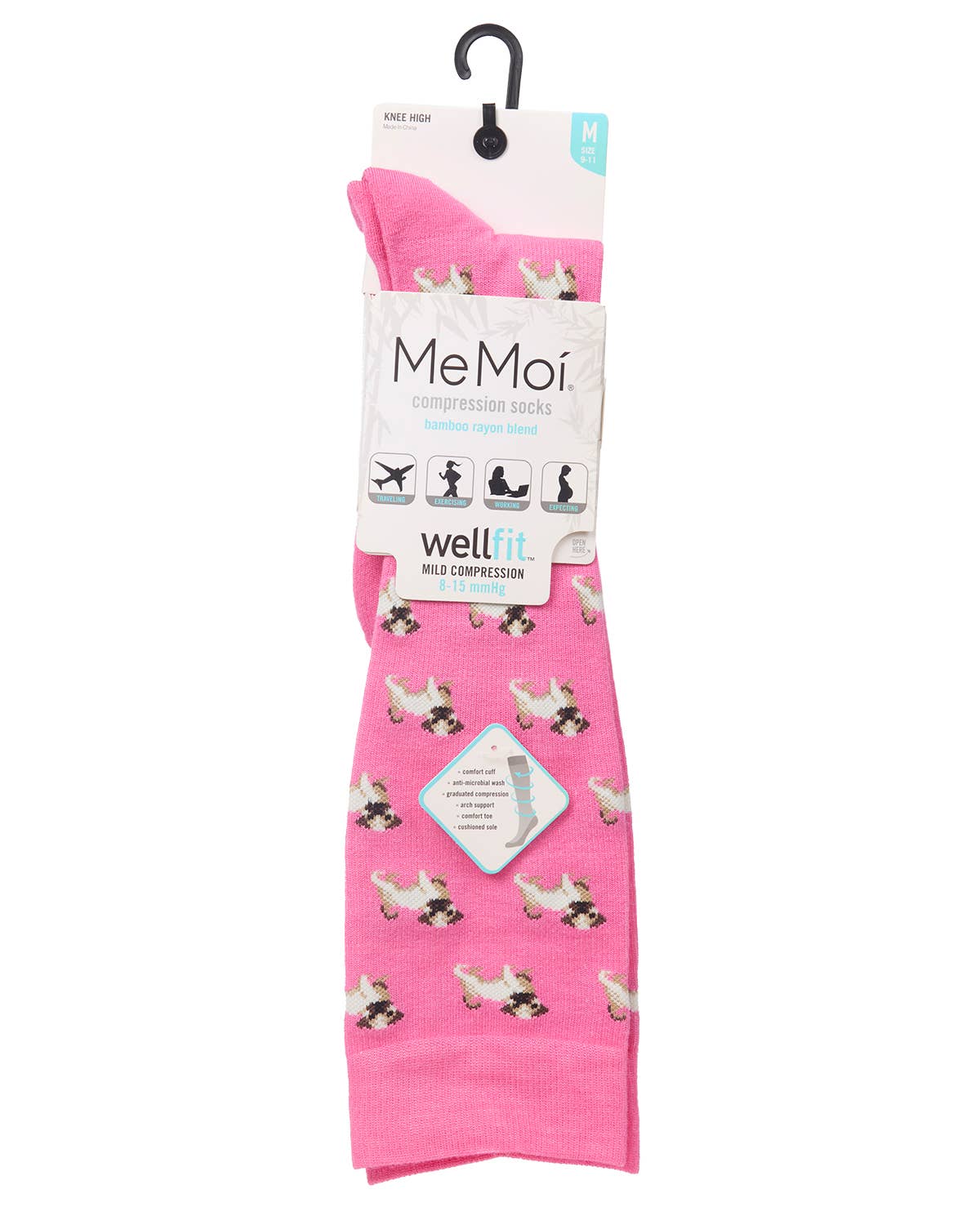 Pink MeMoi Pretty Pups 8-15mmHg Compression Socks for wholesale on Faire2