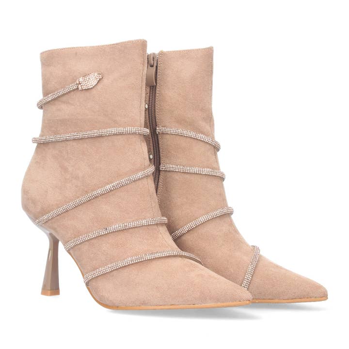 Khakifarbene Stiefelette mit dünnem Absatz und Samt. für den Großhandel von Brideluxe Mayorista