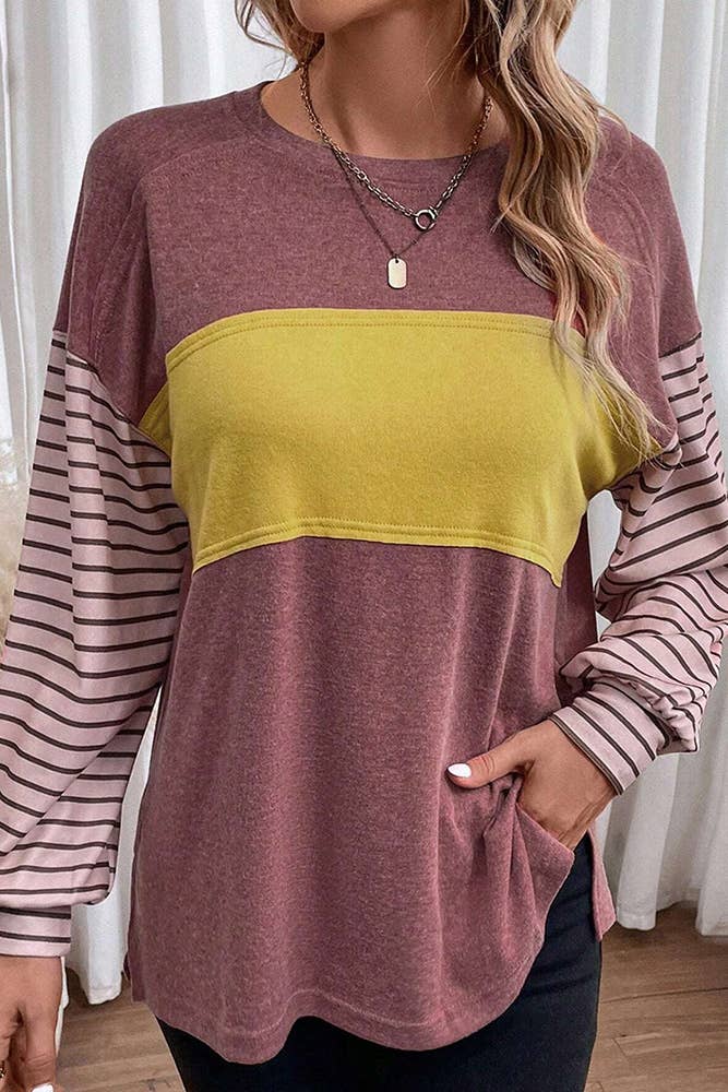 UNISHE - Wholesale Tunic - Women's - Color Block Stripe Long Sleeves Top AXR0647