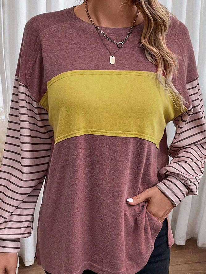 UNISHE - Wholesale Tunic - Women's - Color Block Stripe Long Sleeves Top AXR0647