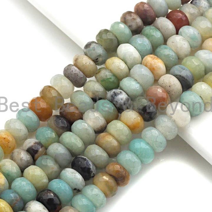 Perline in amazzonite naturale a foro largo da 2 mm, rondelle sfaccettate 6x1 per la vendita all'ingrosso da parte di BestBeads&Beyond