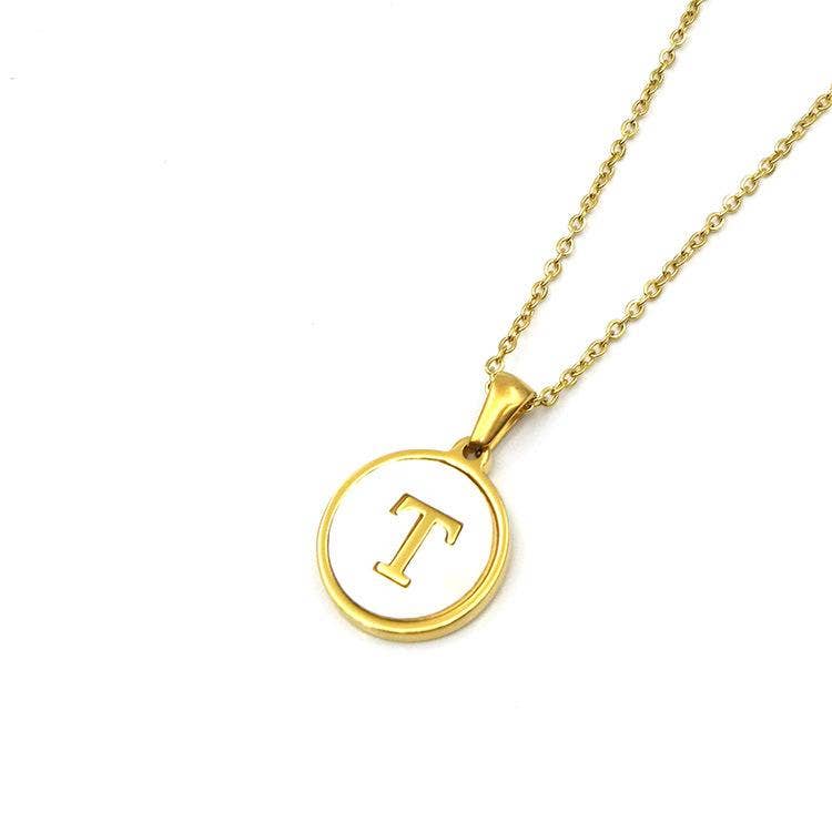 Mio Queena - Wholesale Pendant/Charm Necklace - Round 18K Gold-plated Stainless Steel 26 Letters Necklace15