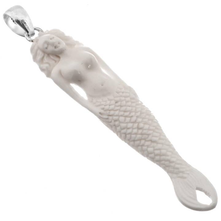 925 sølv sirene havfrue nereide vandnymfe bisonknogle sterlingsølv vedhæng, 3" for engroshandel hos FifiRose
