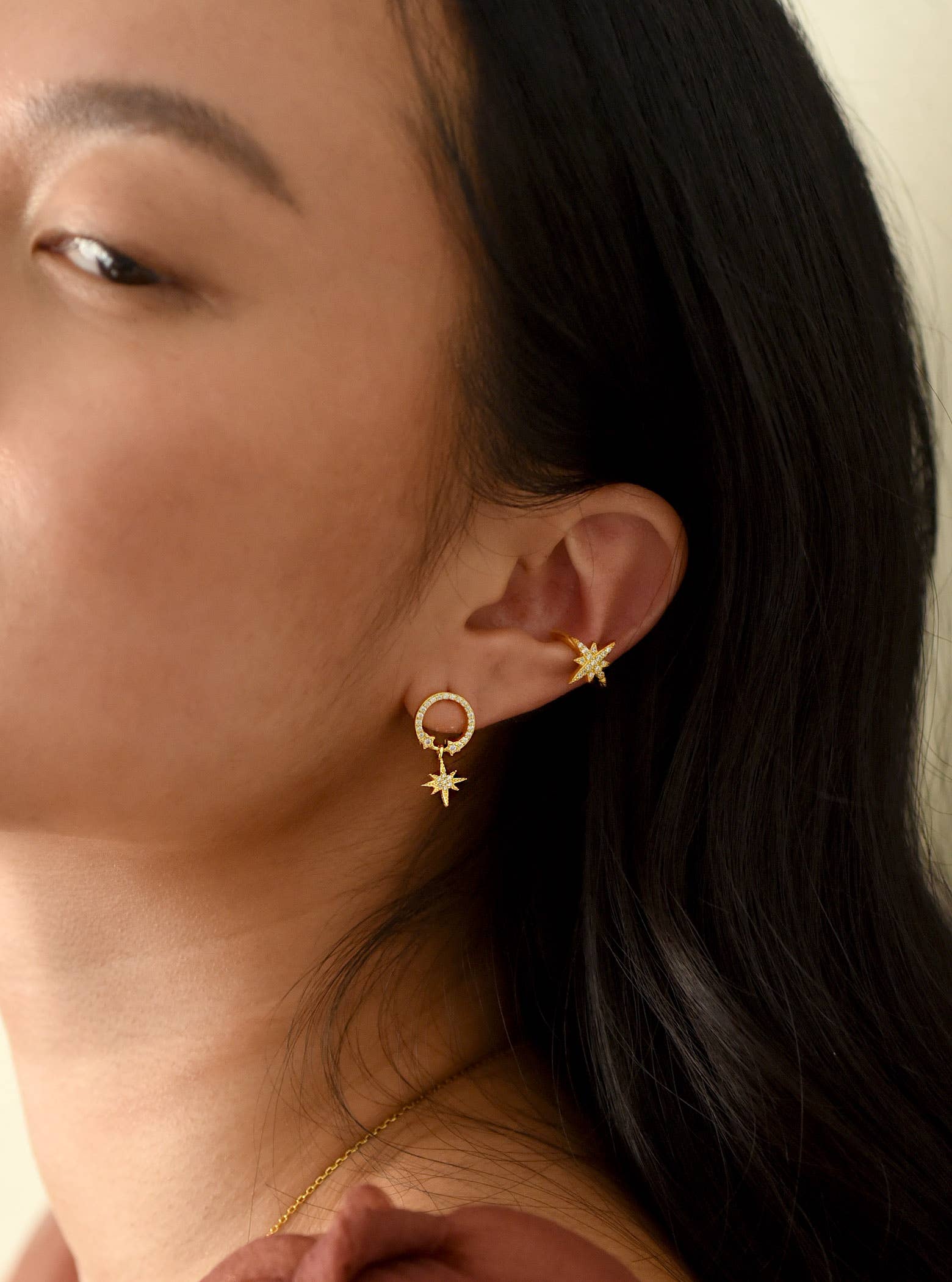 FELIX Z DESIGNS - Wholesale Hoop Earrings - 925 Silver Stud CZ Hoop Earring W/ Dangling Star2