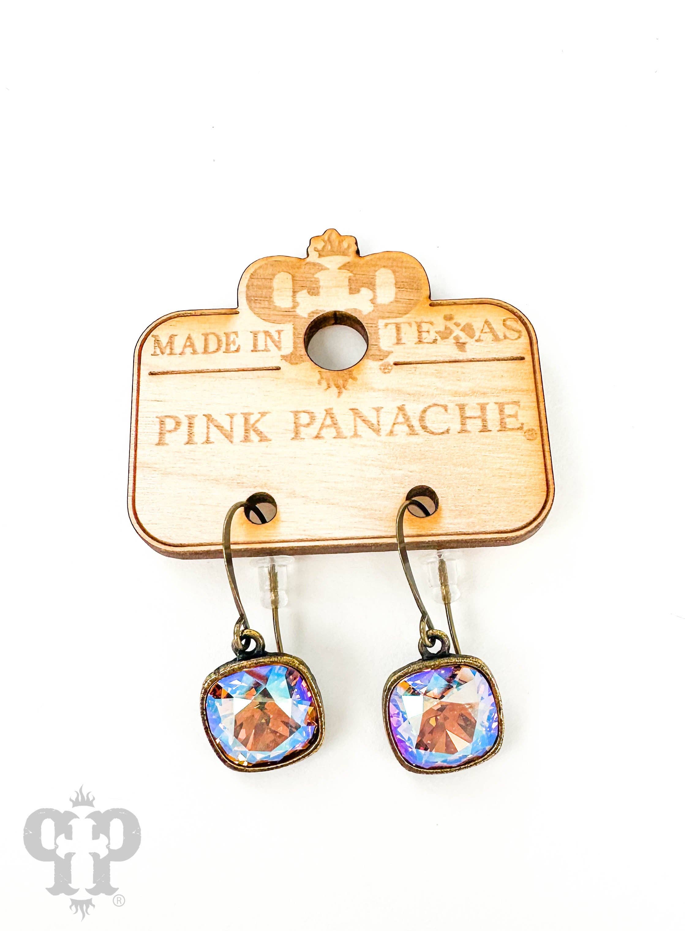 Pink Panache Brands - Wholesale Dangle Earrings - Austrian square crystal hook earring, 12mm14